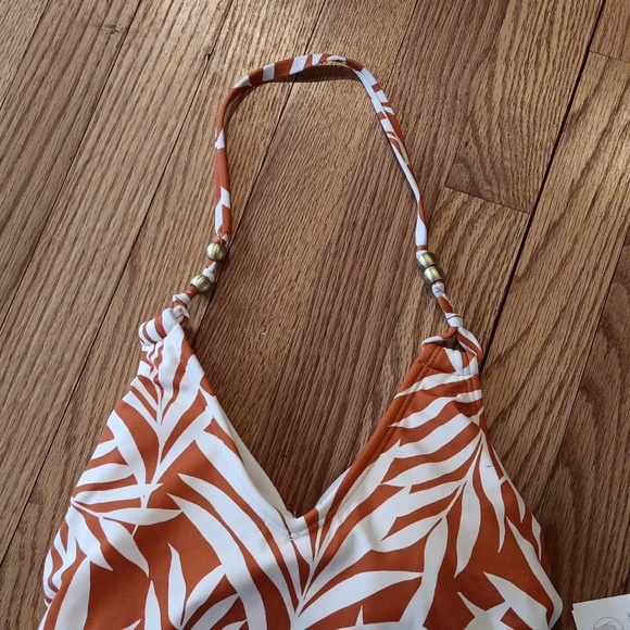 NWT Shade & Shore One-Piece Orange & Cream Tropical Print Swimsuit ■ Size M - Picture 3 of 13